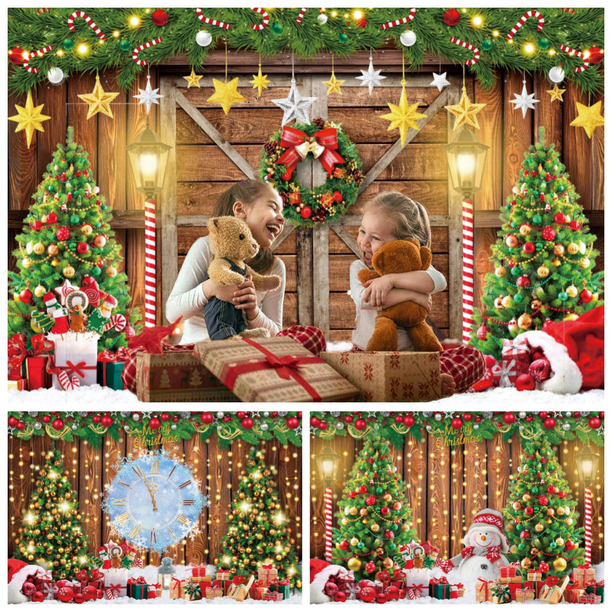 Photography Lighting And Backdrop - Winter Christmas Photography Backdrop Wooden Board